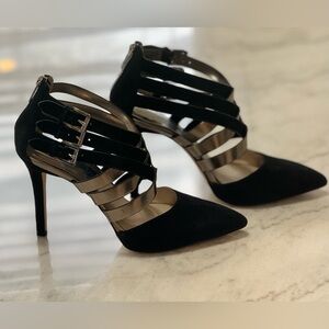 Michael Kors black suede leather and light bronze metallic high heels size 10